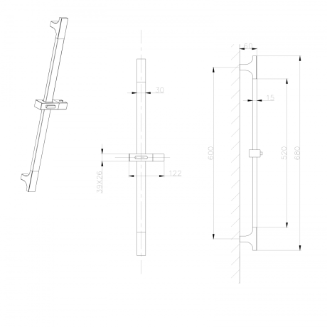 Przejdź do produktu Zestaw prysznicowy, uchwyt obrotowy, kwadratowy, 680mm, ABS/czarny mat