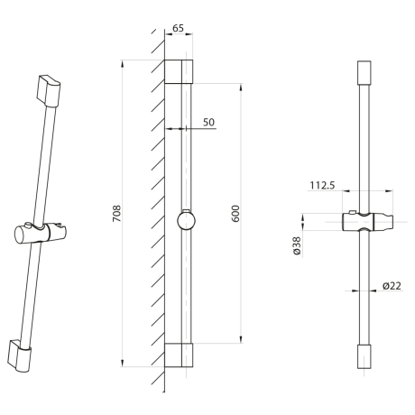 Przejdź do produktu Drążek prysznicowy, przesuwny, 708mm, ABS/chrom