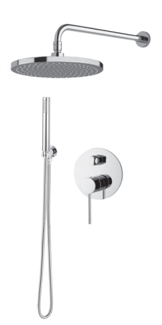 Przejdź do produktu Zestaw natryskowy z deszczownicą 25 cm, baterią podtynkową z przełącznikiem i rączką prysznicową Demm Spike 68ZES25 chrom