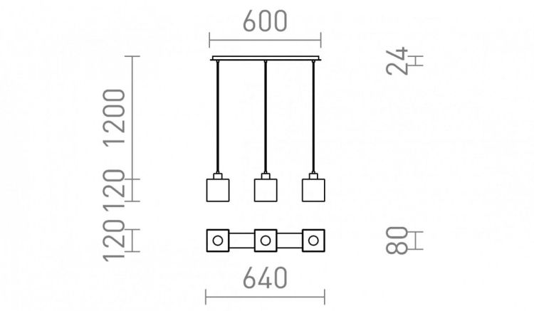 DADOS III 60 wisząca szkło opalowe/chrom 230V LED E27 3x11W