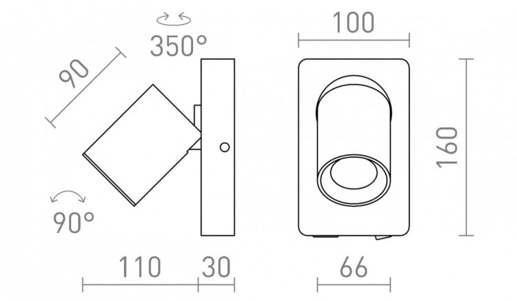VOLTERA USB ścienna czarna 230V GU10 50W
