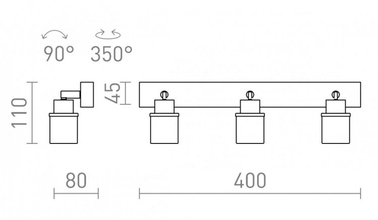 LINN III natynkowa  szkło opalowe/chrom 230V G9 LED 3x3W IP44