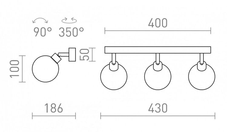 BOLLY III natynkowa  szkło opalowe/chrom 230V G9 LED 3x3W IP44