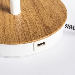 KEITH stojak stołowy z USB biała buk 230V E27 40W