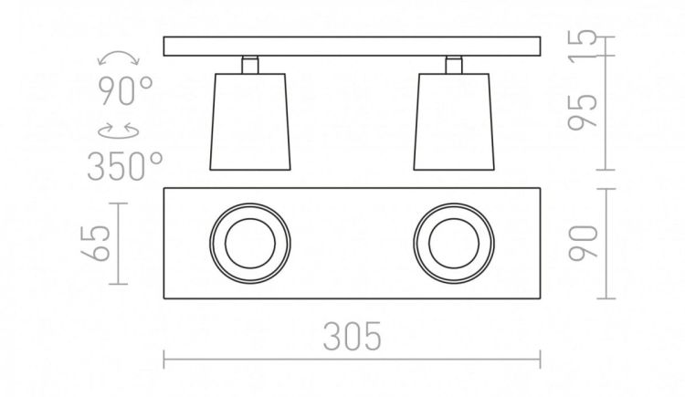 KENNY II natynkowa  aluminium szczotkowane/czarna 230V GU10 2x35W