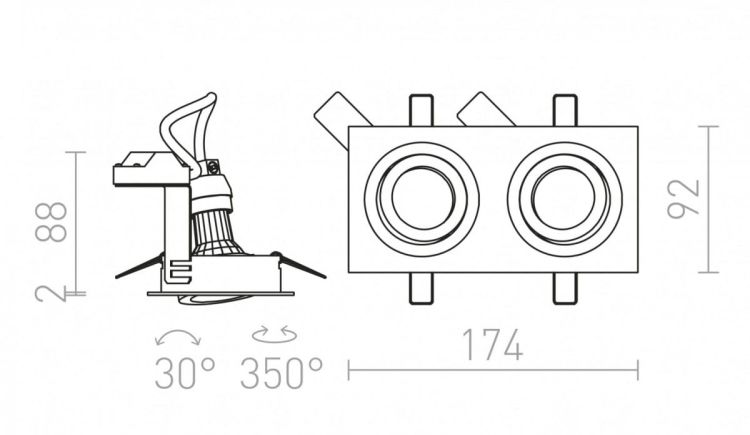 PASADENA GU10 SQ II wpuszczana  aluminium szczotkowane 230V GU10 2x50W