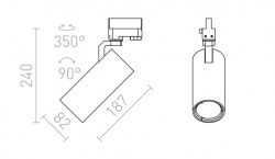 FANGIO do szyny  3-faz czarna  230V LED 25W 36°  3000K