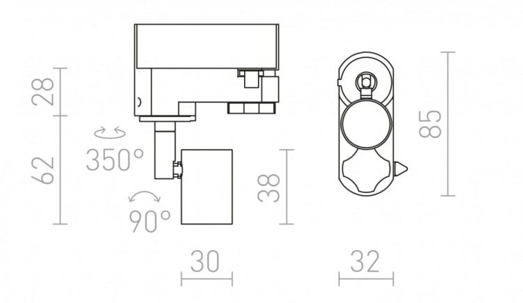 TRICA do szyny  3-faz biała  230V GU10 50W