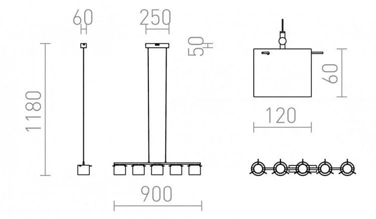 ESTRA V wisząca biała szkło przezroczyste 230V LED 5x5W  3000K