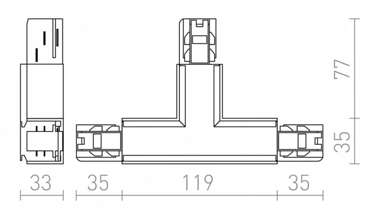 EUTRAC T łącznik prawy srebrno-szara  230V