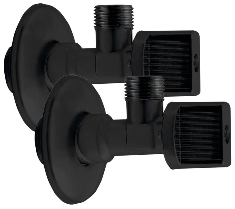 Zawór kątowy 1/2"x3/8", bez nakrętki, para, czarny mat