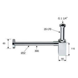 Syfon umywalkowy 5/4", odpływ 32mm, kwadratowy, złoto mat