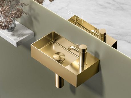 Przejdź do produktu AURUM umywalka ze stali nierdzewnej, 36,5x18cm, z korkiem, lewa/prawa, złoto mat