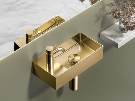 Przejdź do produktu AURUM umywalka ze stali nierdzewnej, 36,5x18cm, z korkiem, lewa/prawa, złoto mat