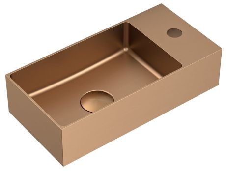Przejdź do produktu AURUM umywalka ze stali nierdzewnej, 36,5x18cm, z korkiem, lewa/prawa, miedź mat