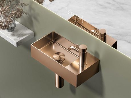 Przejdź do produktu AURUM umywalka ze stali nierdzewnej, 36,5x18cm, z korkiem, lewa/prawa, miedź mat