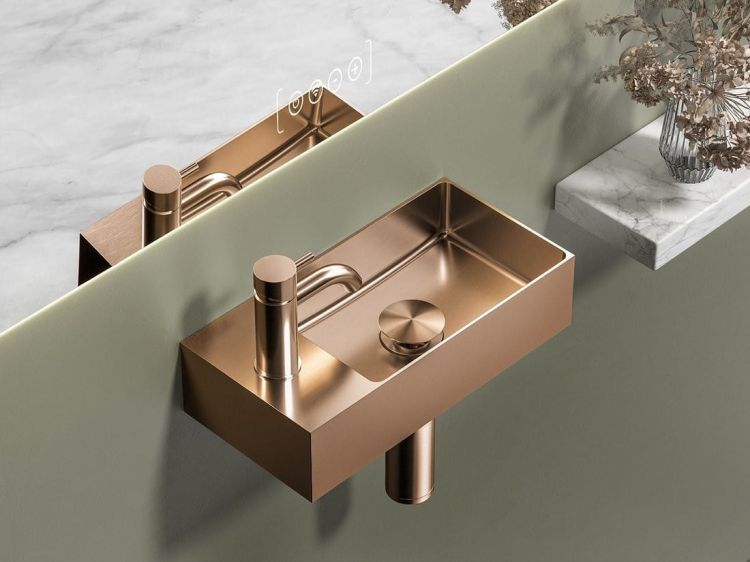 AURUM umywalka ze stali nierdzewnej, 36,5x18cm, z korkiem, miedź mat