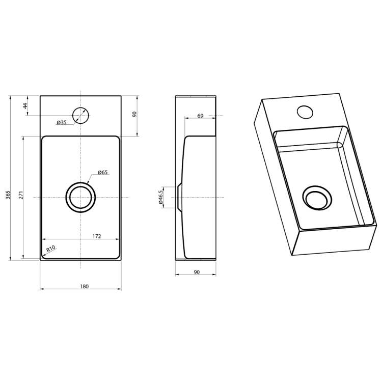 AURUM umywalka ze stali nierdzewnej, 36,5x18cm, z korkiem, miedź mat