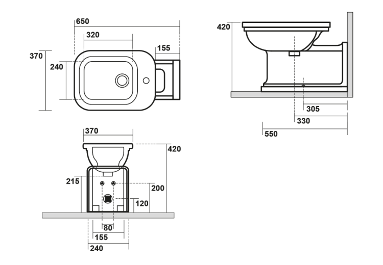 WALDORF bidet 37x65cm, czarny mat