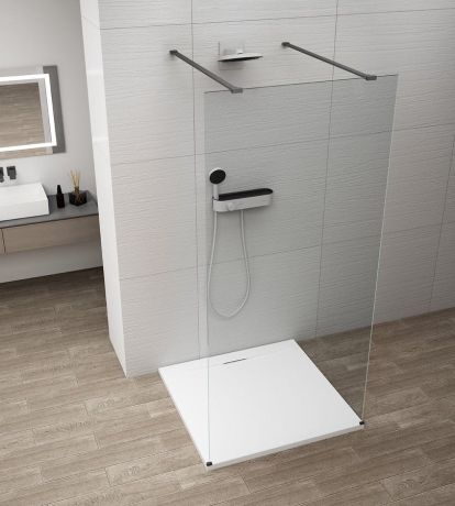 Przejdź do produktu ESCA BLACK MATT jednoczęściowa kabina przysznicowa Walk-In, szkło czyste, 1300 mm