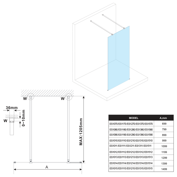 ESCA WHITE MATT jednoczęściowa kabina przysznicowa Walk-In, szkło czyste, 1500 mm