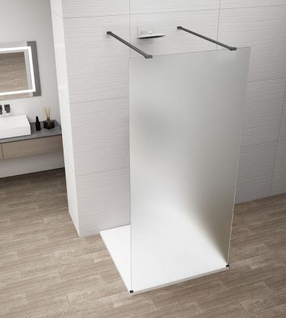 Przejdź do produktu ESCA BLACK MATT jednoczęściowa kabina przysznicowa Walk-In, szkło mleczne, 1400 mm