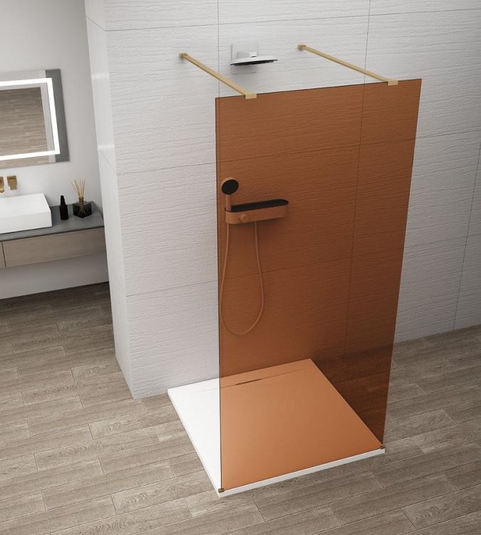 ESCA GOLD MATT jednoczęściowa kabina przysznicowa Walk-In, szkło Marron, 1500 mm
