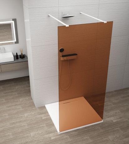 Przejdź do produktu ESCA WHITE MATT jednoczęściowa kabina przysznicowa Walk-In, szkło Marron, 1200 mm