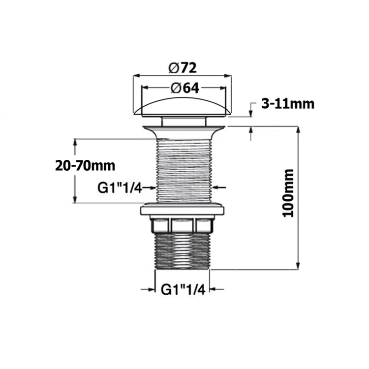 Korek umywalkowy 5/4“ klik-klak, ceramiczny grzybek, wys. 20-70 mm, antracyt