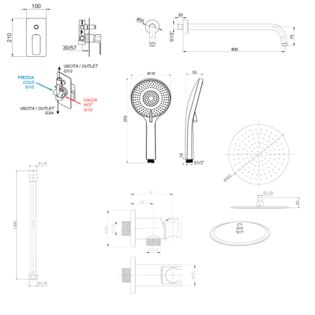 Przejdź do produktu SPY zestaw prysznicowy podtynkowy z baterią dźwigniową, przełącznik obrotowy, 2 wyjścia, złoto mat