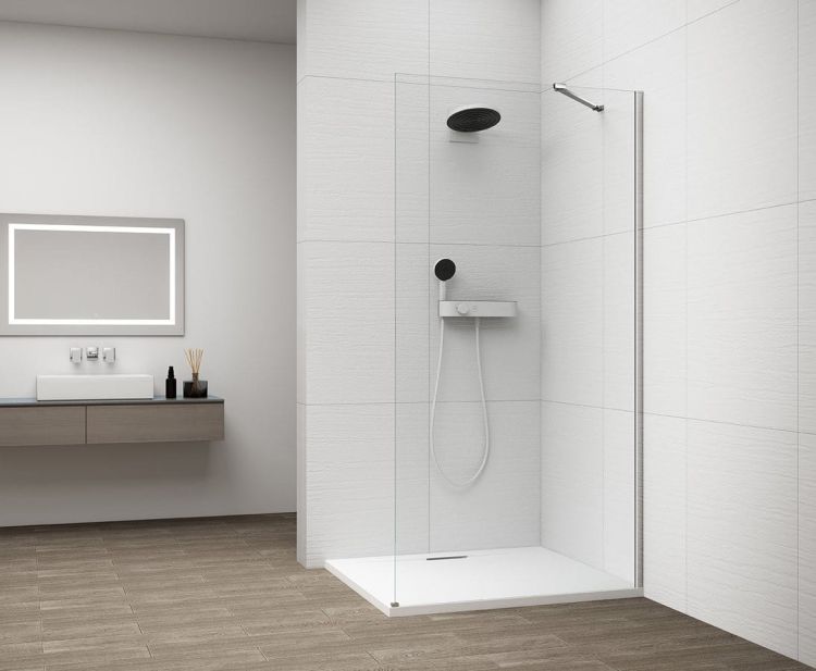 ESCA CHROME jednoczęściowa kabina przysznicowa Walk-In, montaż przy ścianie, szkło czyste, 700 mm