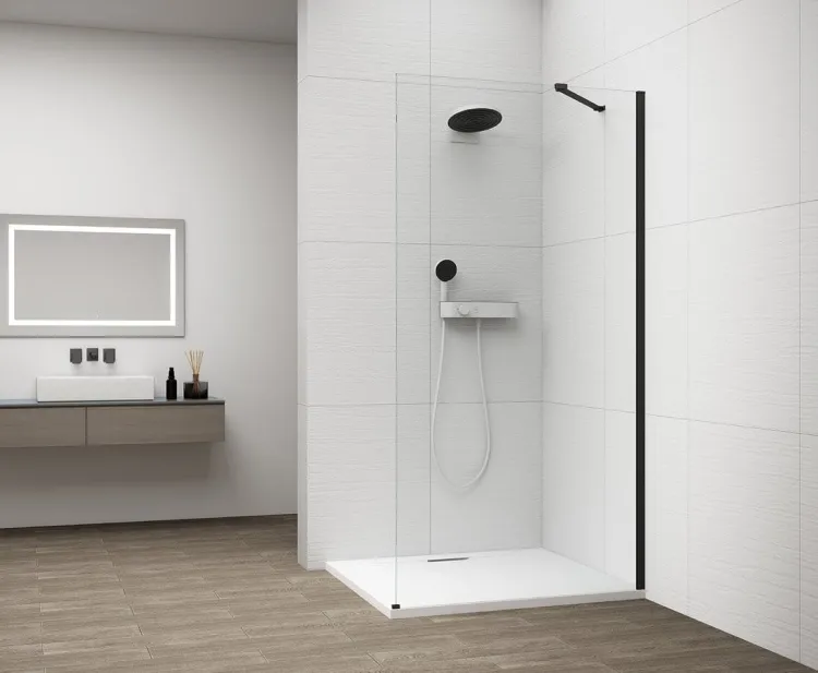 ESCA BLACK MATT jednoczęściowa kabina przysznicowa Walk-In, montaż przy ścianie, szkło czyste, 1400 mm