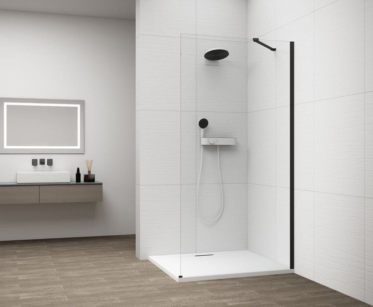 ESCA BLACK MATT jednoczęściowa kabina przysznicowa Walk-In, montaż przy ścianie, szkło czyste, 700 mm