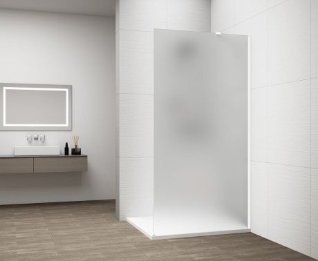 Przejdź do produktu ESCA WHITE MATT jednoczęściowa kabina przysznicowa Walk-In, montaż przy ścianie, szkło mleczne, 800 mm