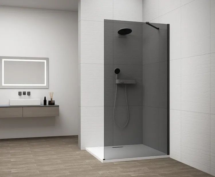 ESCA BLACK MATT jednoczęściowa kabina przysznicowa Walk-In, montaż przy ścianie, szkło dymione, 1300 mm
