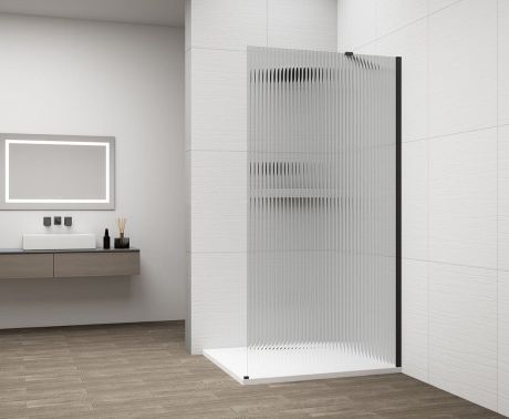 Przejdź do produktu ESCA BLACK MATT jednoczęściowa kabina przysznicowa Walk-In, montaż przy ścianie, szkło Flute, 1300 mm