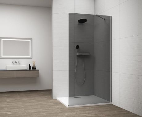 Przejdź do produktu ESCA CHROME jednoczęściowa kabina przysznicowa Walk-In, montaż przy ścianie, szkło dymione, 700 mm