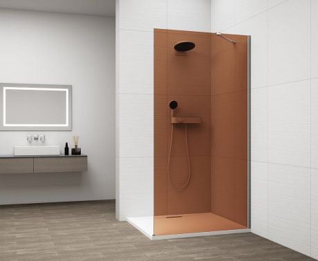 Przejdź do produktu ESCA CHROME jednoczęściowa kabina przysznicowa Walk-In, montaż przy ścianie, szkło Marron, 900 mm