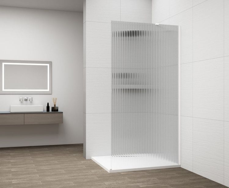 ESCA WHITE MATT jednoczęściowa kabina przysznicowa Walk-In, montaż przy ścianie, szkło Flute, 900 mm