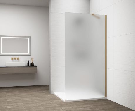 Przejdź do produktu ESCA GOLD MATT jednoczęściowa kabina przysznicowa Walk-In, montaż przy ścianie, szkło mleczne, 1200 mm