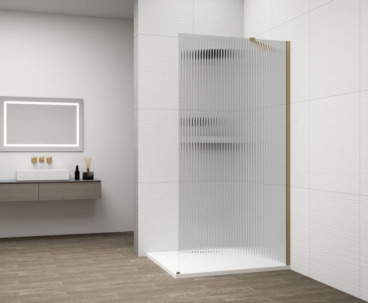 ESCA GOLD MATT jednoczęściowa kabina przysznicowa Walk-In, montaż przy ścianie, szkło Flute, 800 mm