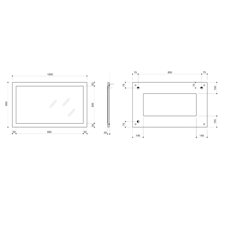 NIROX lustro w ramie 1000x600mm, antracyt matowy