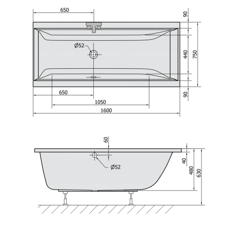 Przejdź do produktu CLEO wanna prostokątna 160x75x48cm, biały mat