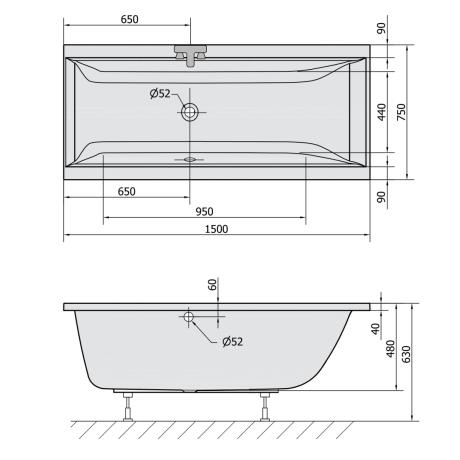 Przejdź do produktu CLEO wanna prostokątna 150x75x48cm, czarny mat