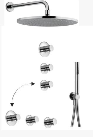 Przejdź do produktu Zestaw podtynkowy termostatyczny z deszczownicą okrągłą 22,5 cm, baterią 2-drożną podtynkową i słuchawką prysznicową Paffoni JOMDE018CR chrom 