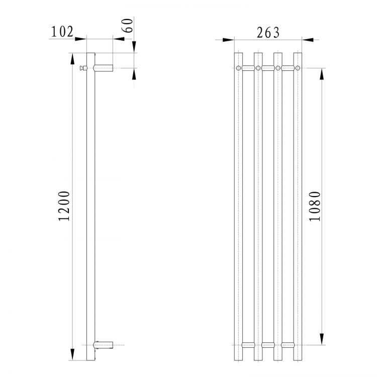 PAPINADO elektryczna suszarka na ręczniki, 263x1200mm, 85W, czarny mat