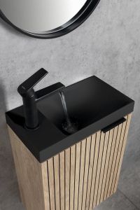 AMAROK umywalka kompozytowa 40x22cm, czarny mat, bateria z lewej strony