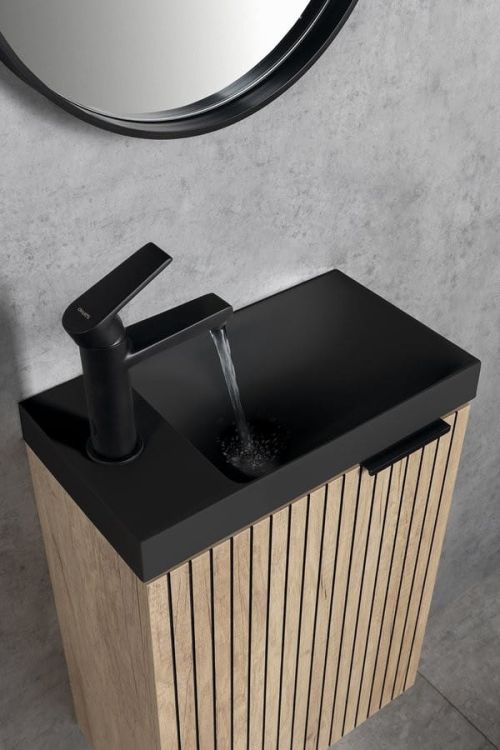 AMAROK umywalka kompozytowa 40x22cm, czarny mat, bateria z lewej strony