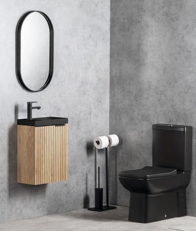 AMAROK umywalka kompozytowa 40x22cm, czarny mat, bateria z lewej strony