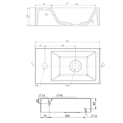 AMAROK umywalka kompozytowa 40x22cm, czarny mat, bateria z lewej strony